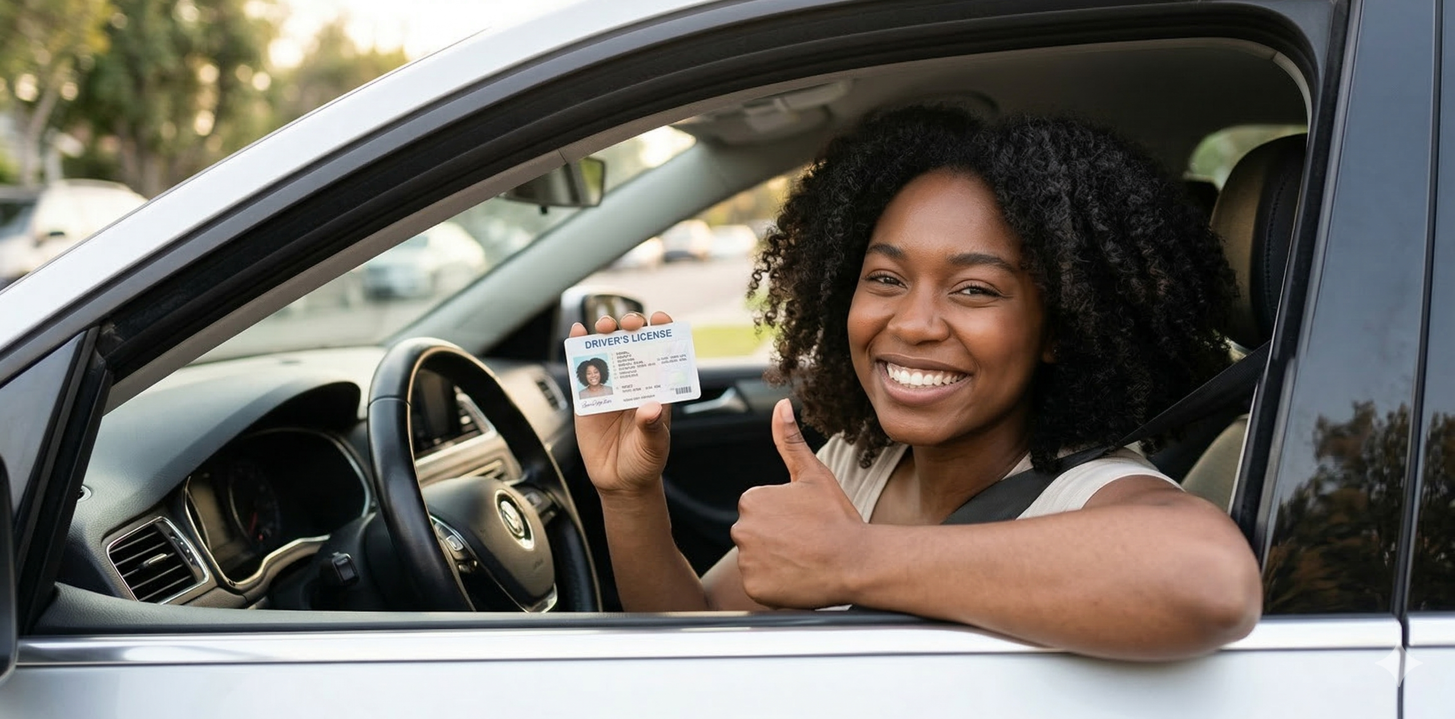 Pessoa dirigindo um carro de forma segura